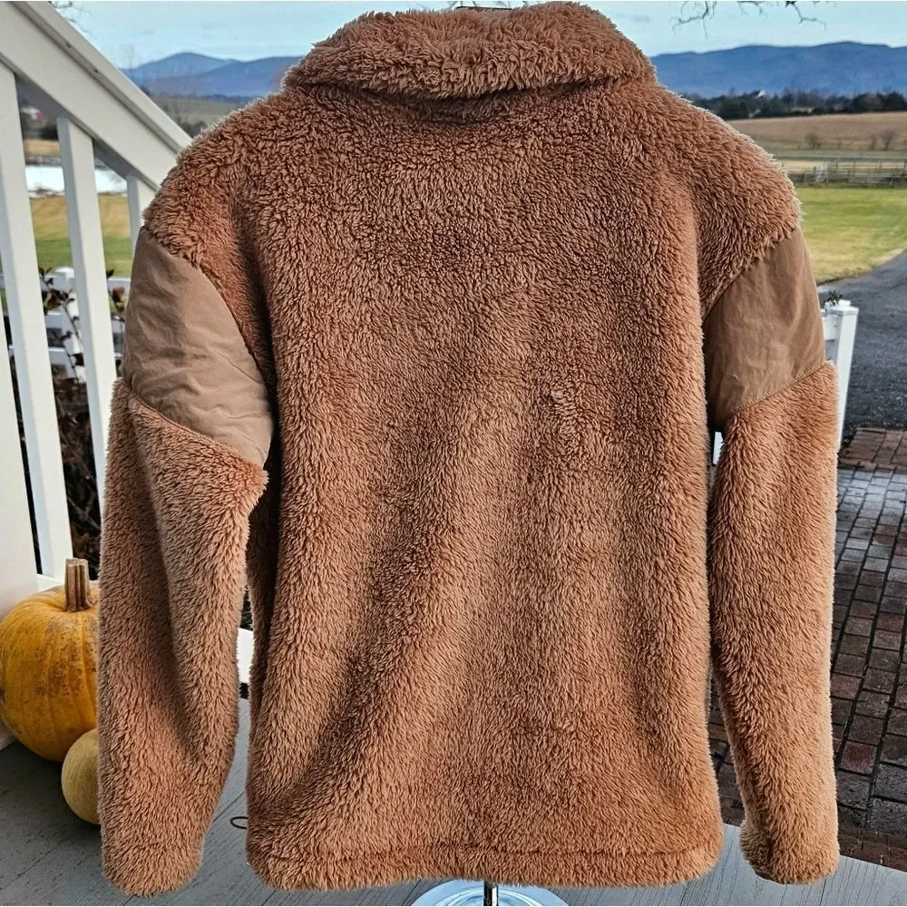 Victoria's Secret PINK COZY HALF ZIP TEDDY PULLOVER SHERPA TAN NEW MSRP $69.95